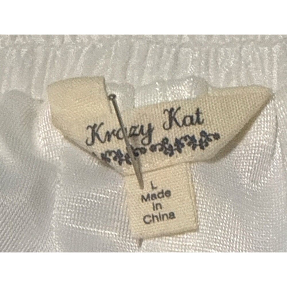 Krazy Kat Pants Women’s M White Boho Lined Pull On Wide Leg Lace Trim 30x30 - Picture 5 of 5